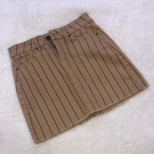 Tan and Black Striped Mini Jean Skirt
